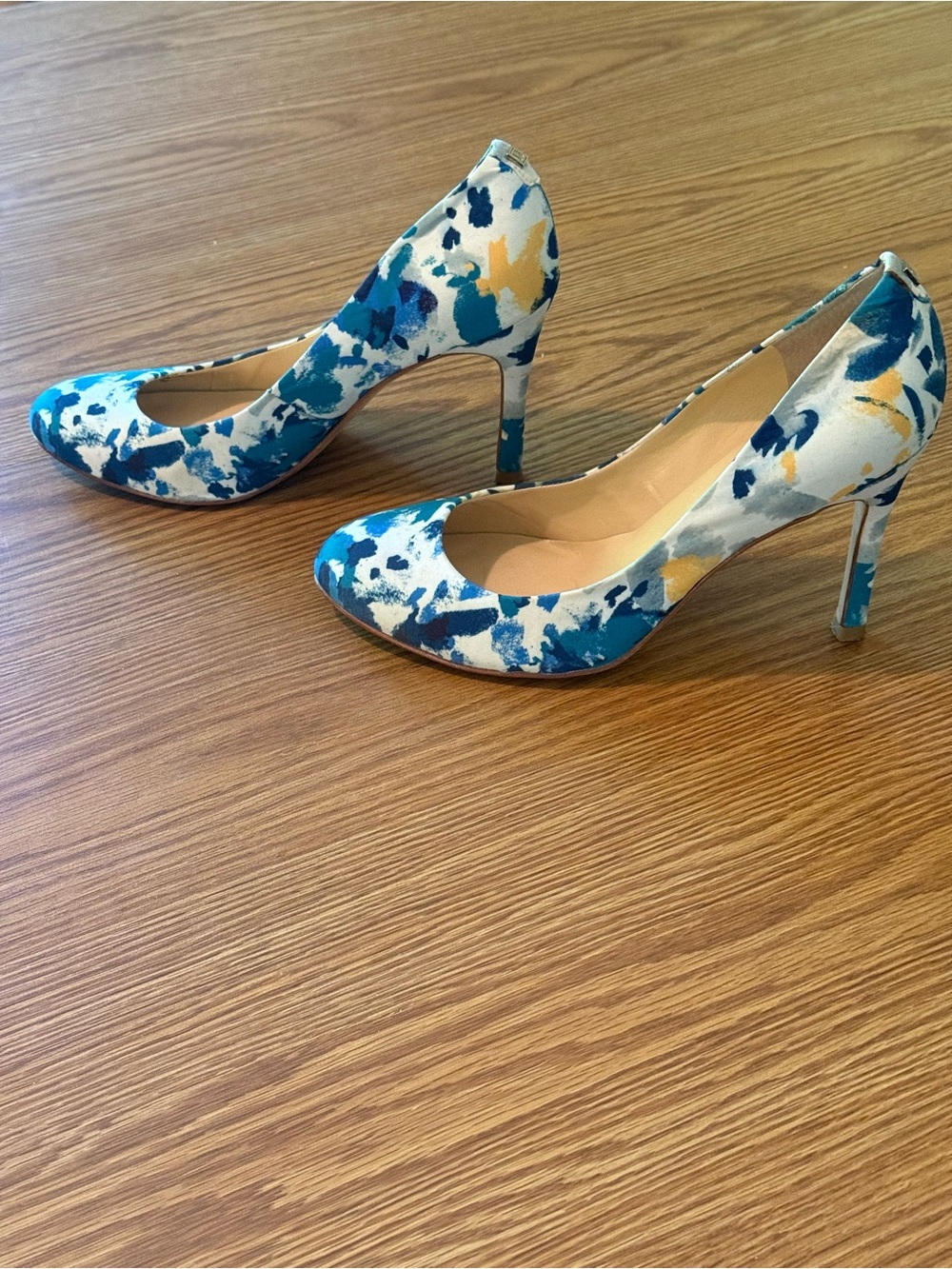 Ivanka Trump Blue, White & Yellow Floral Print Stiletto Pumps